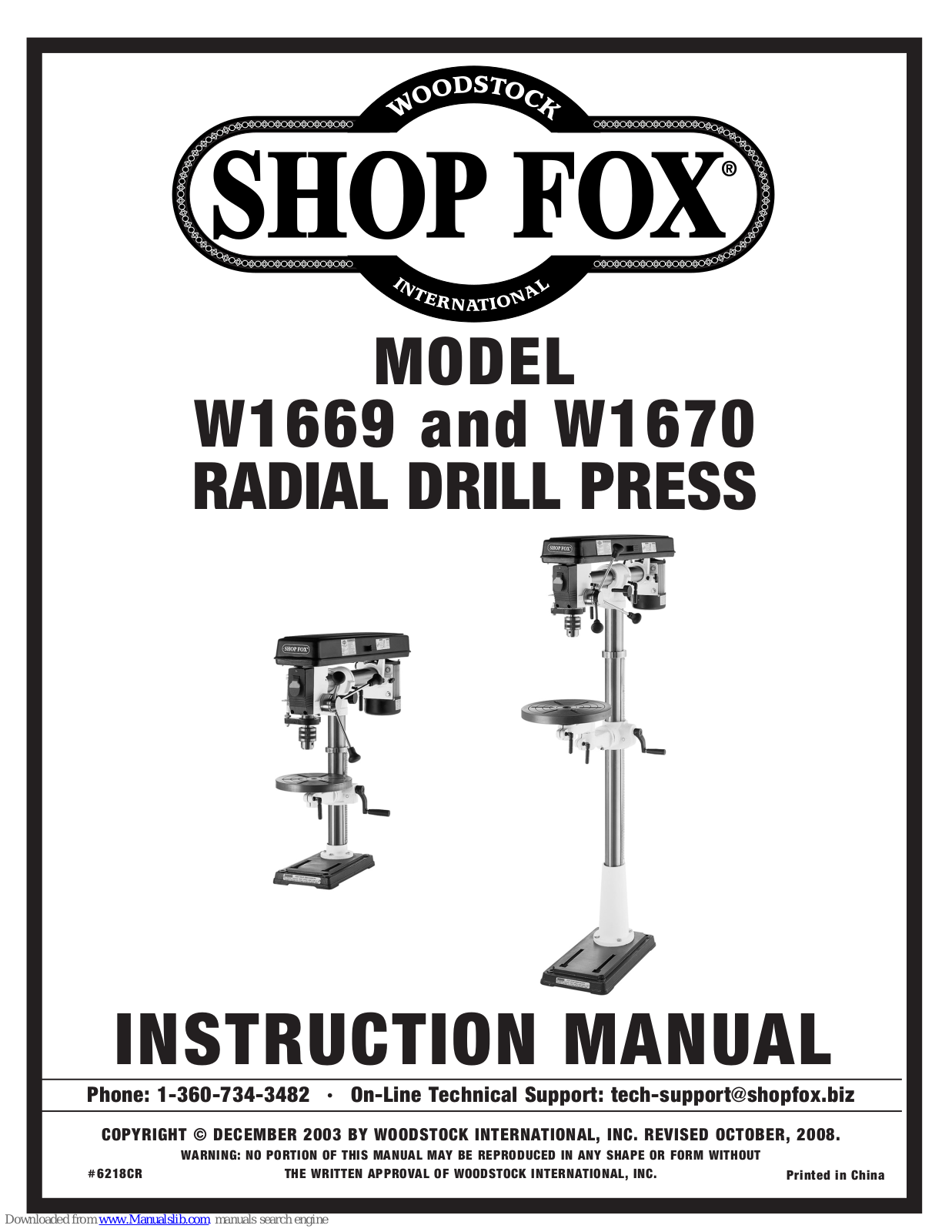 Shop fox W1669,SHOP FOX W1670,W1669,W1670 Instruction Manual