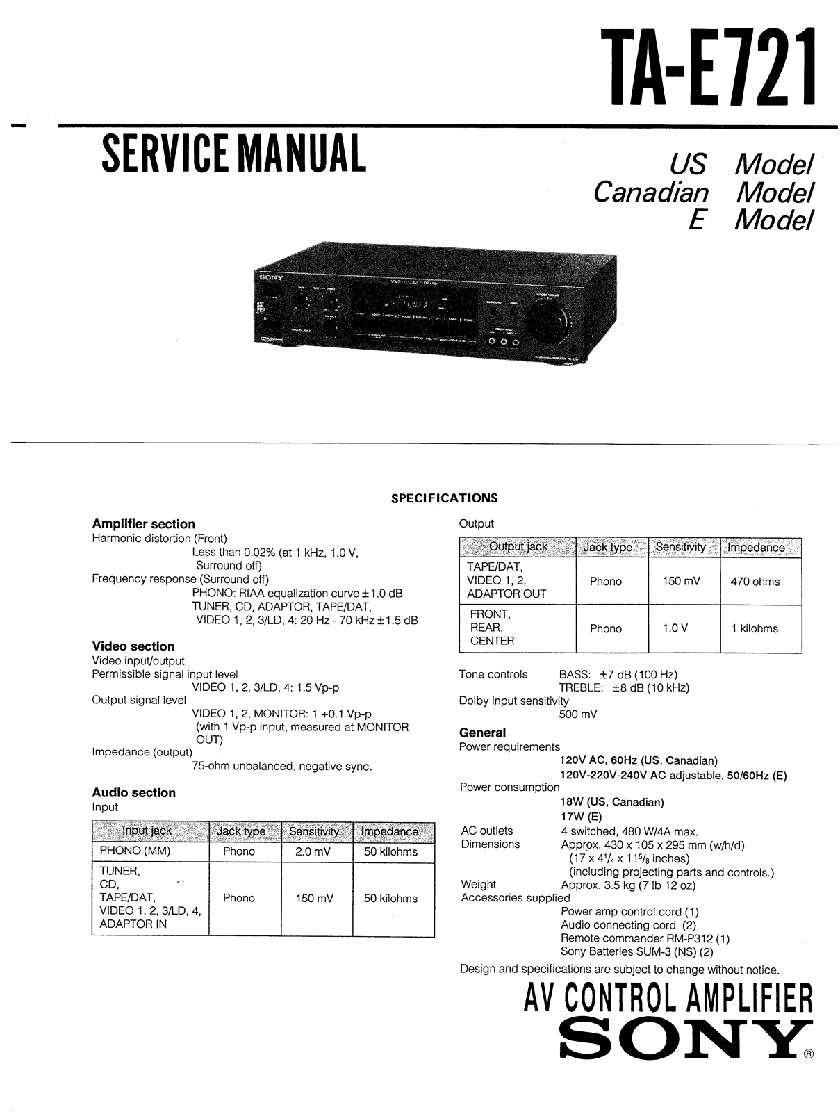 Sony TAE-721 Service manual