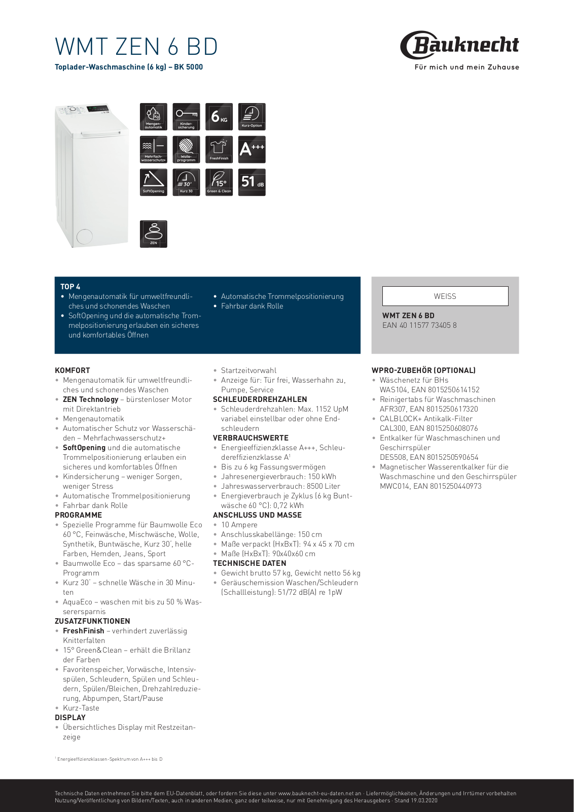 Bauknecht WMT ZEN 6 BD User Manual