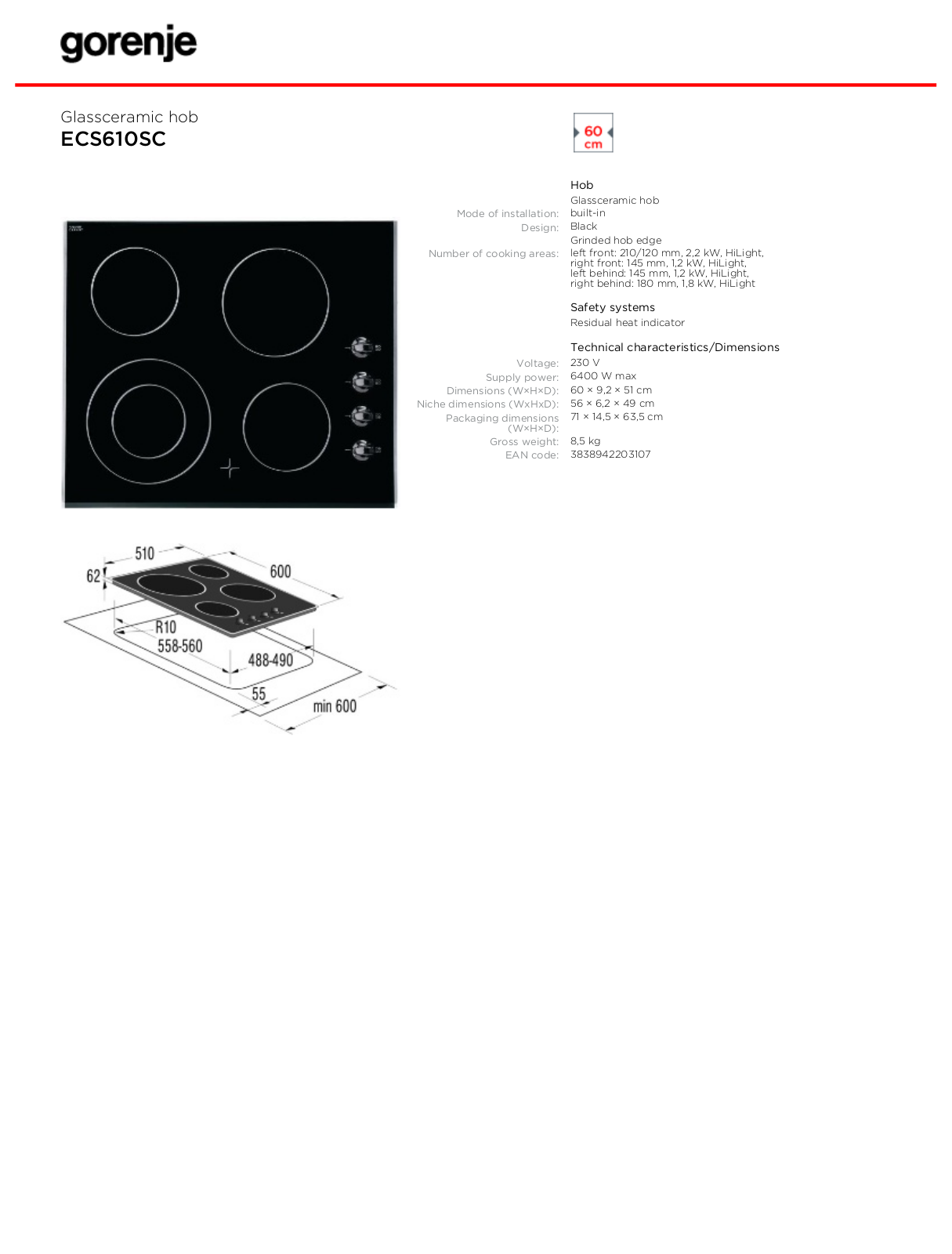 Gorenje ECS610SC DATASHEET