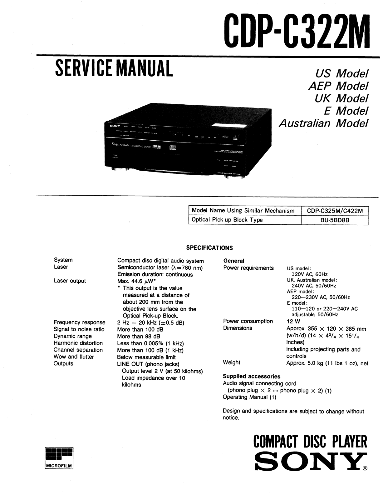 Sony CDPC-322-M Service manual