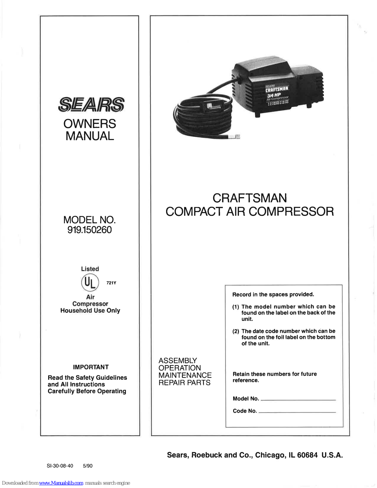 Sears Craftsman 919.150260 Owner's Manual