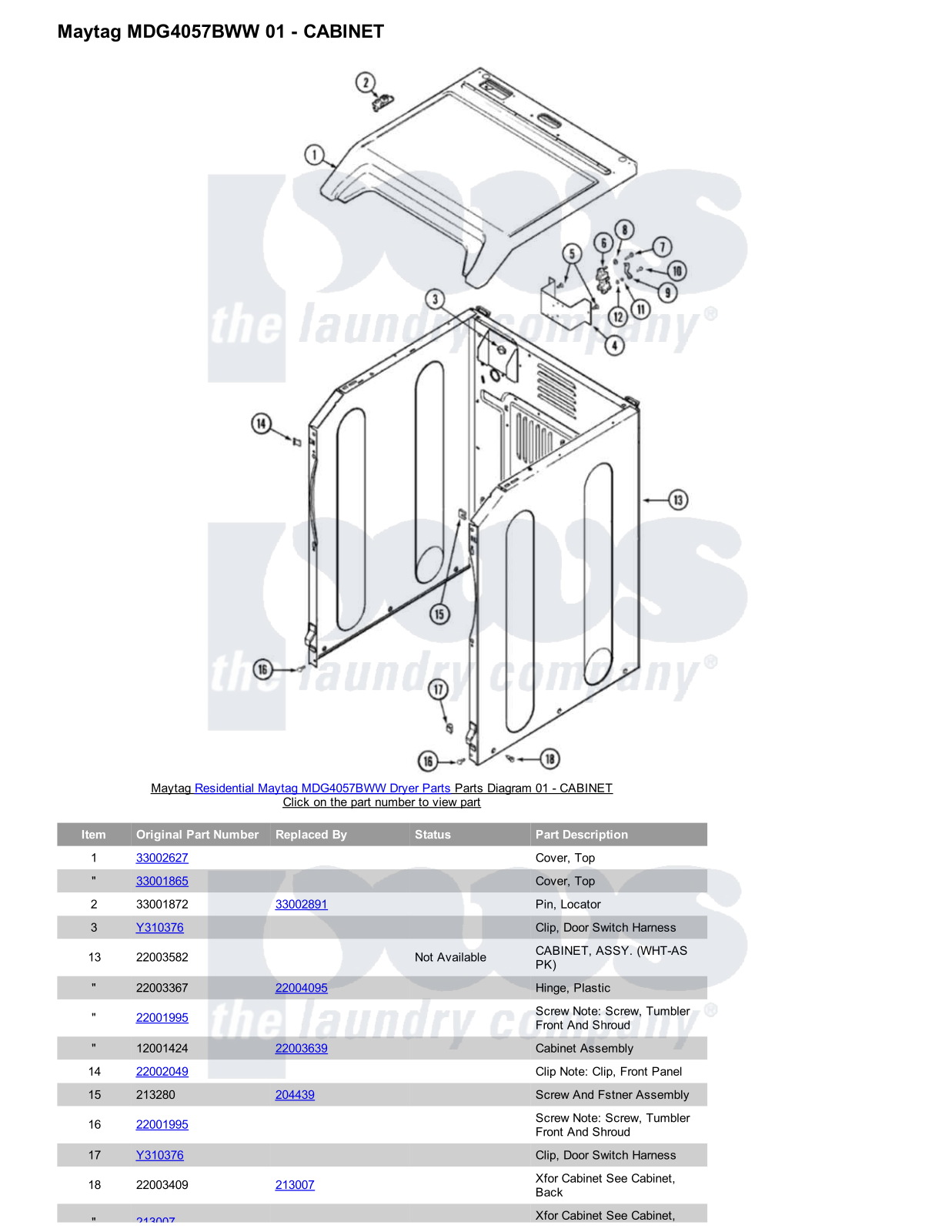 Maytag MDG4057BWW Parts Diagram