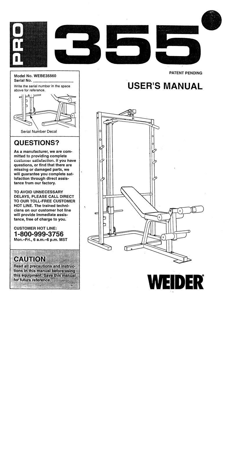 Weider PRO 355 User Manual