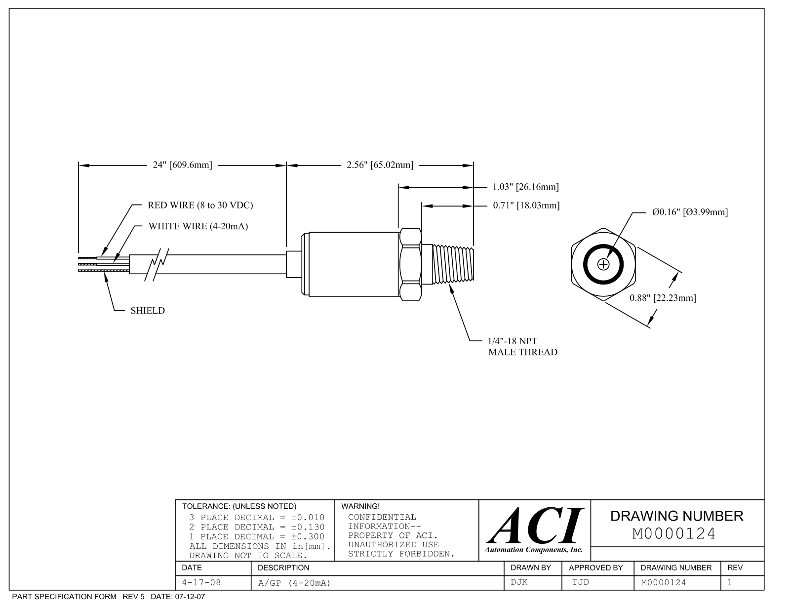 ACI-Automation Components GP(0-100G)-20-P Reference Drawing