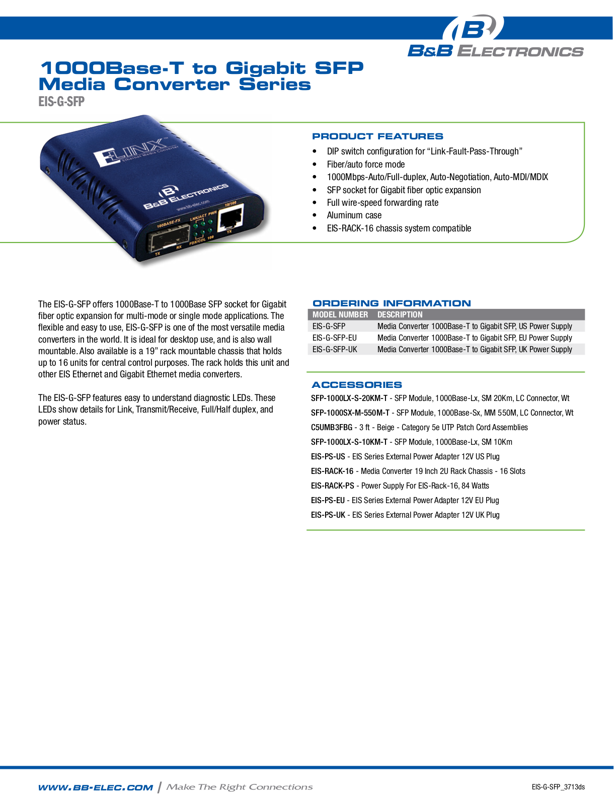 B&B Electronics EIS-G-SFP Datasheet