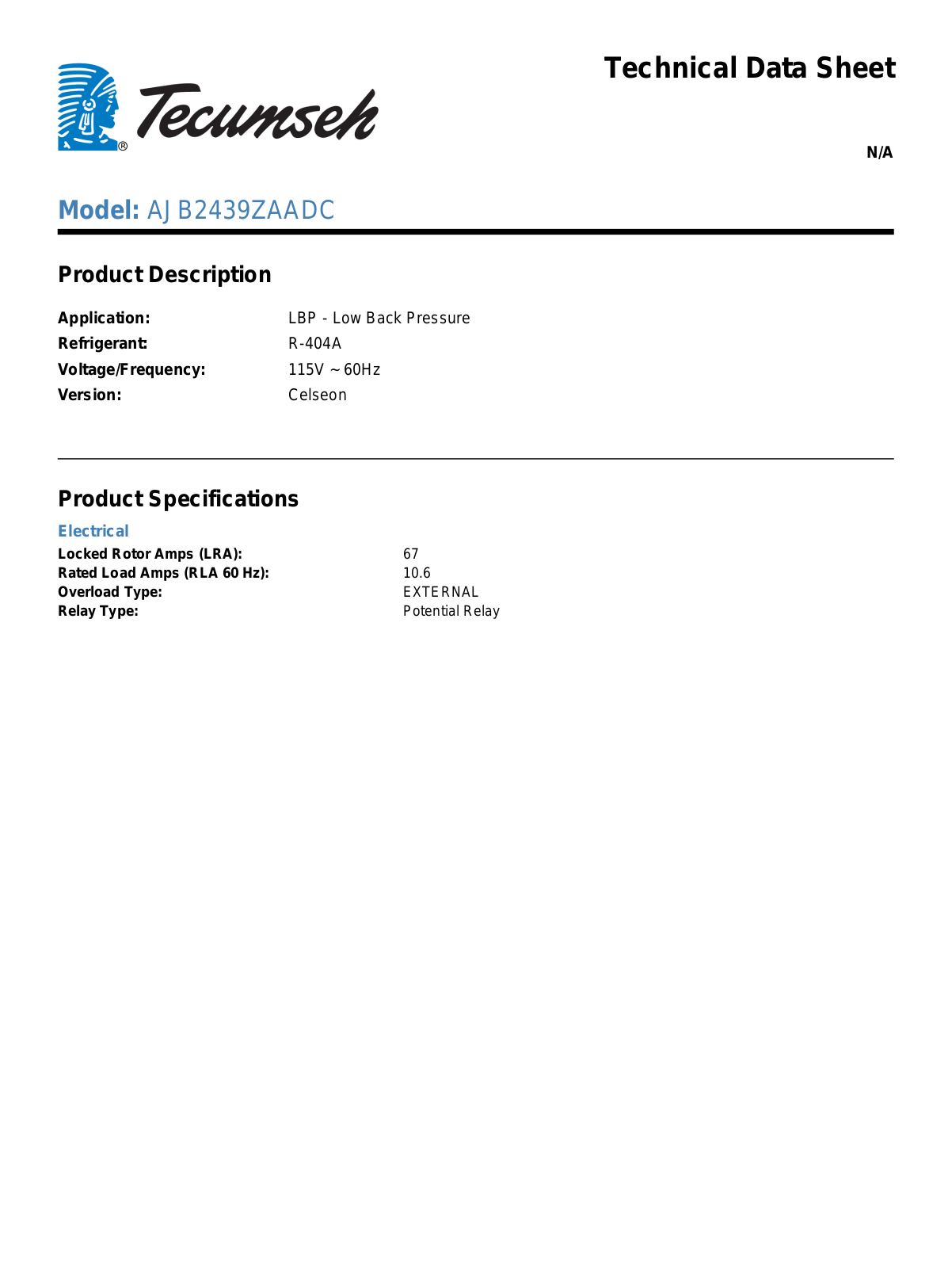 Tecumseh AJB2439ZAADC User Manual