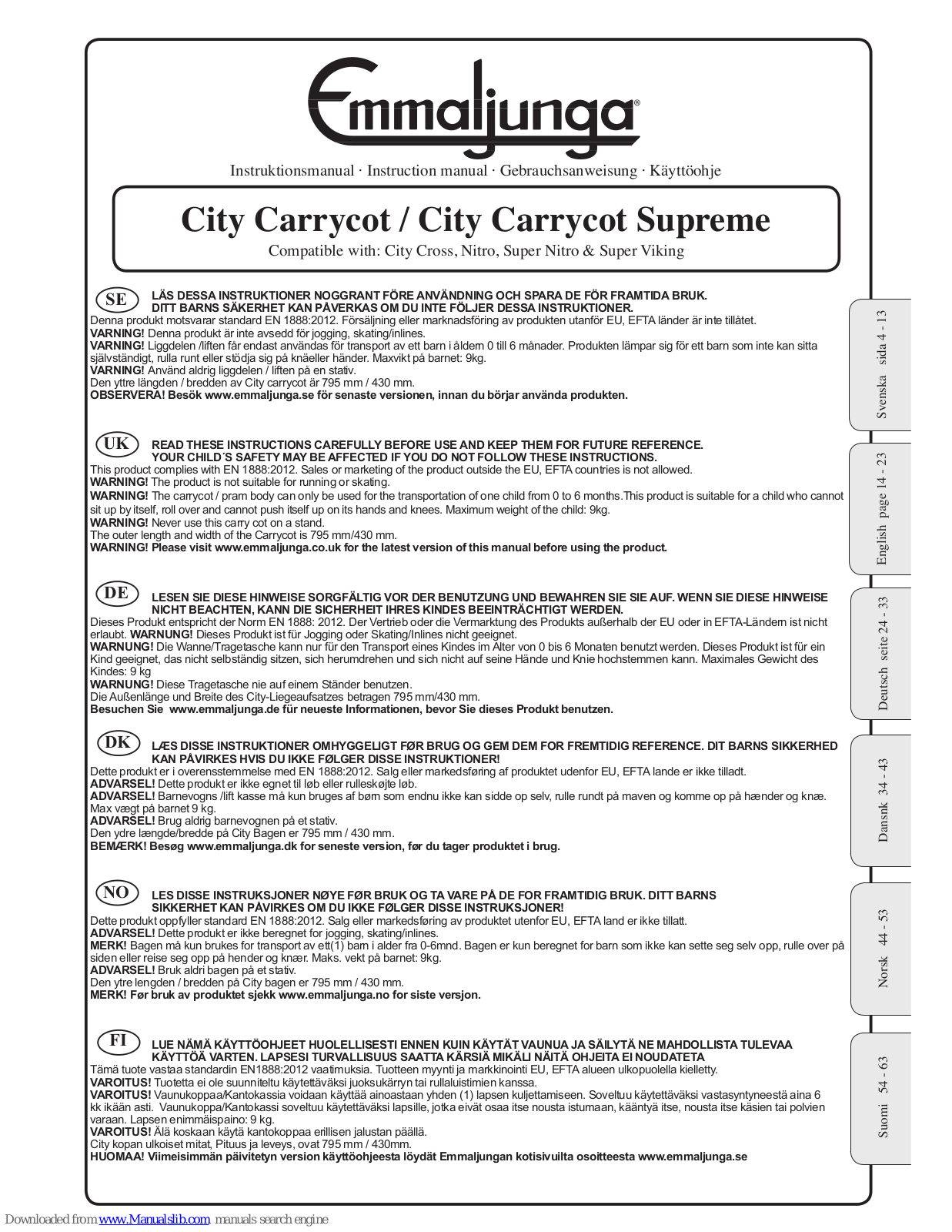 Emmaljunge City Carrycot, City Carrycot Supreme Instruction Manual