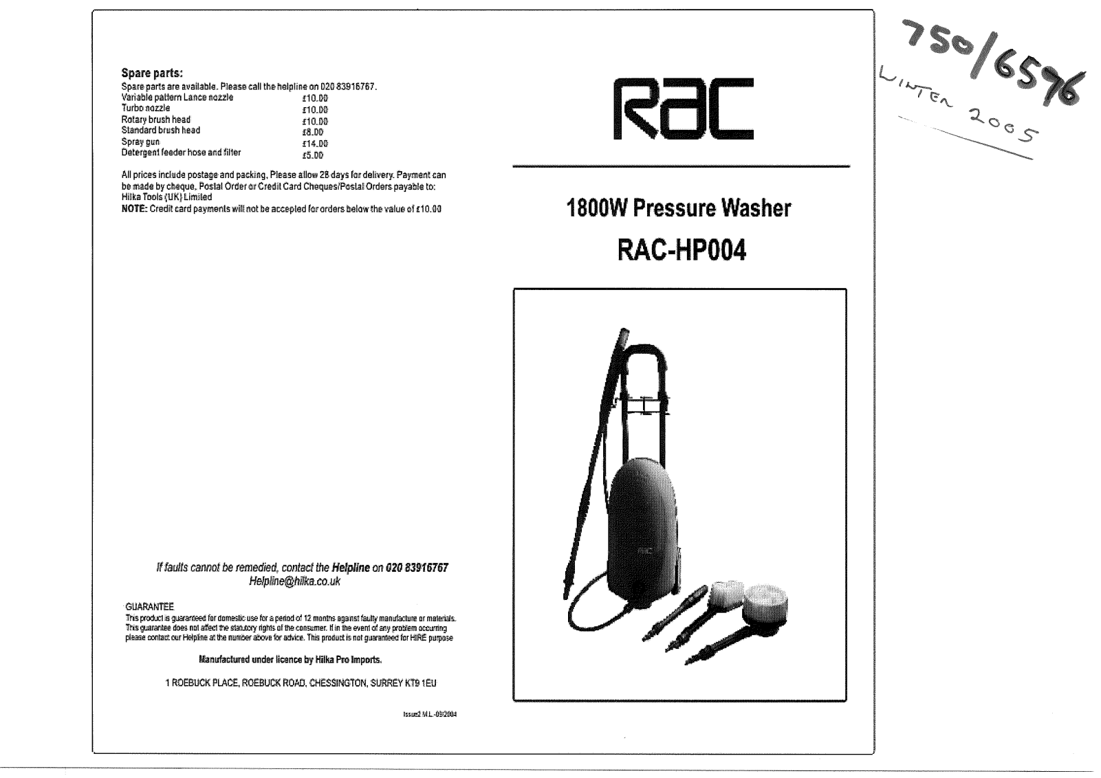 Rac RAC-HP004 User Manual