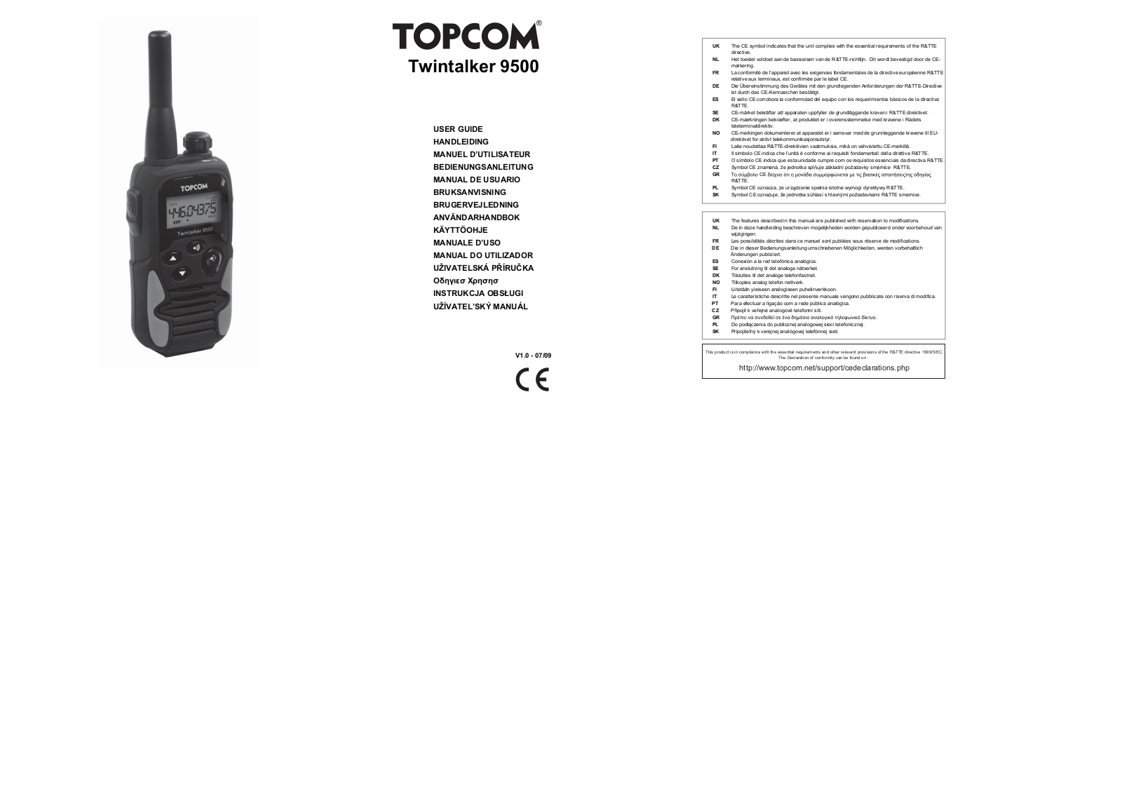 TOPCOM PMR TT9500, TWINTALKER 9500 User Manual