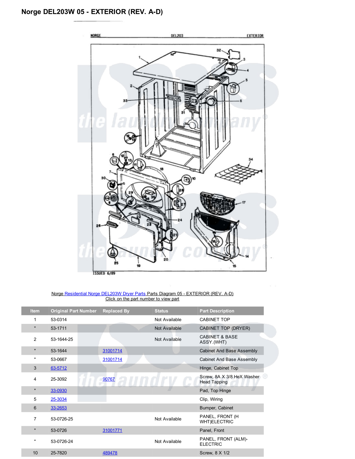 Norge DEL203W Parts Diagram