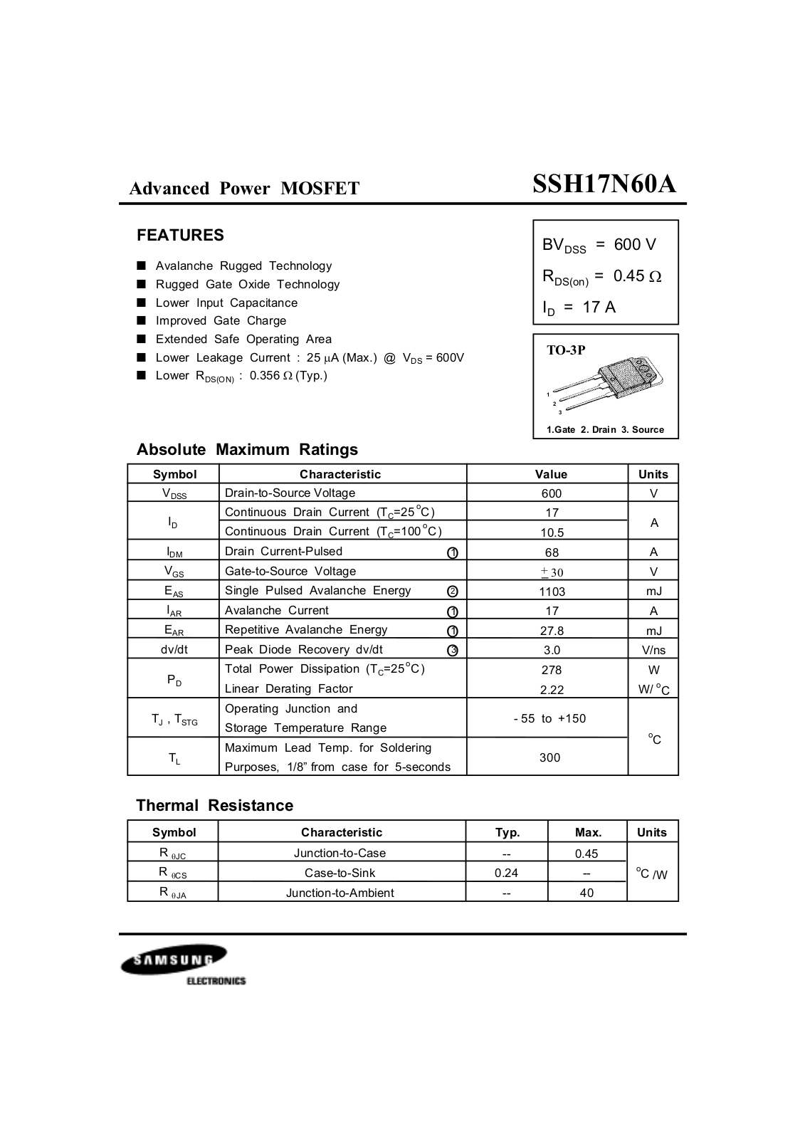 Samsung ssh17n60a Datasheet - ManualMachine.com