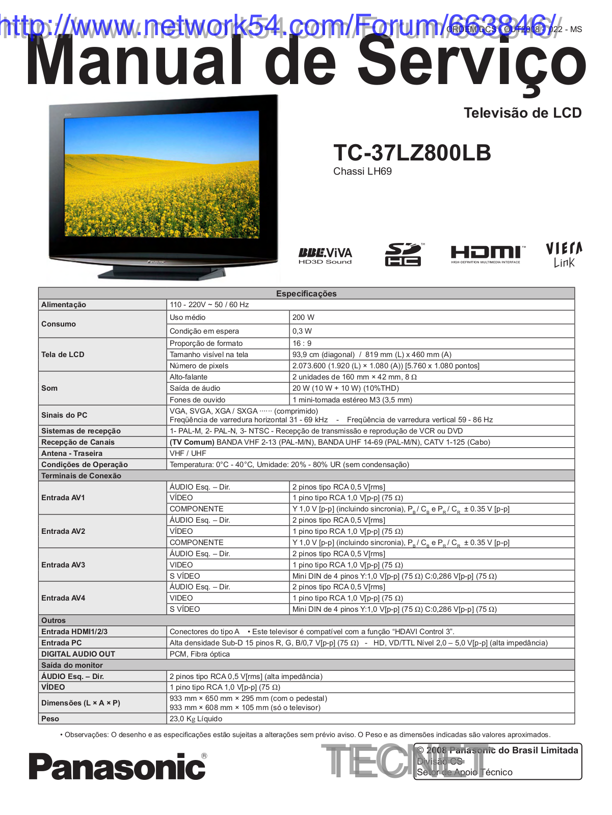 Panasonic TC-37LZ800LB Schematic