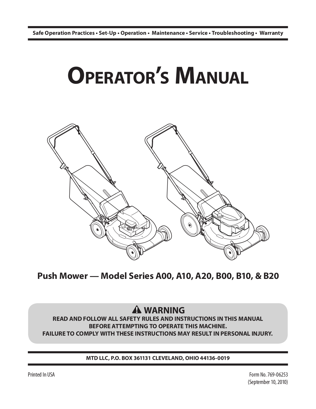 MTD A20, B10, B00, A10, A00 User Manual