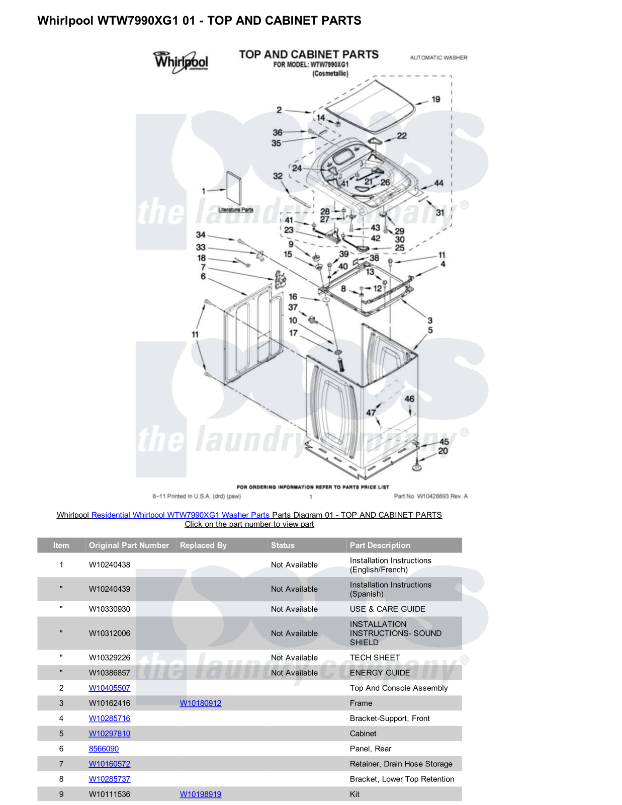 Whirlpool WTW7990XG1 Parts Diagram