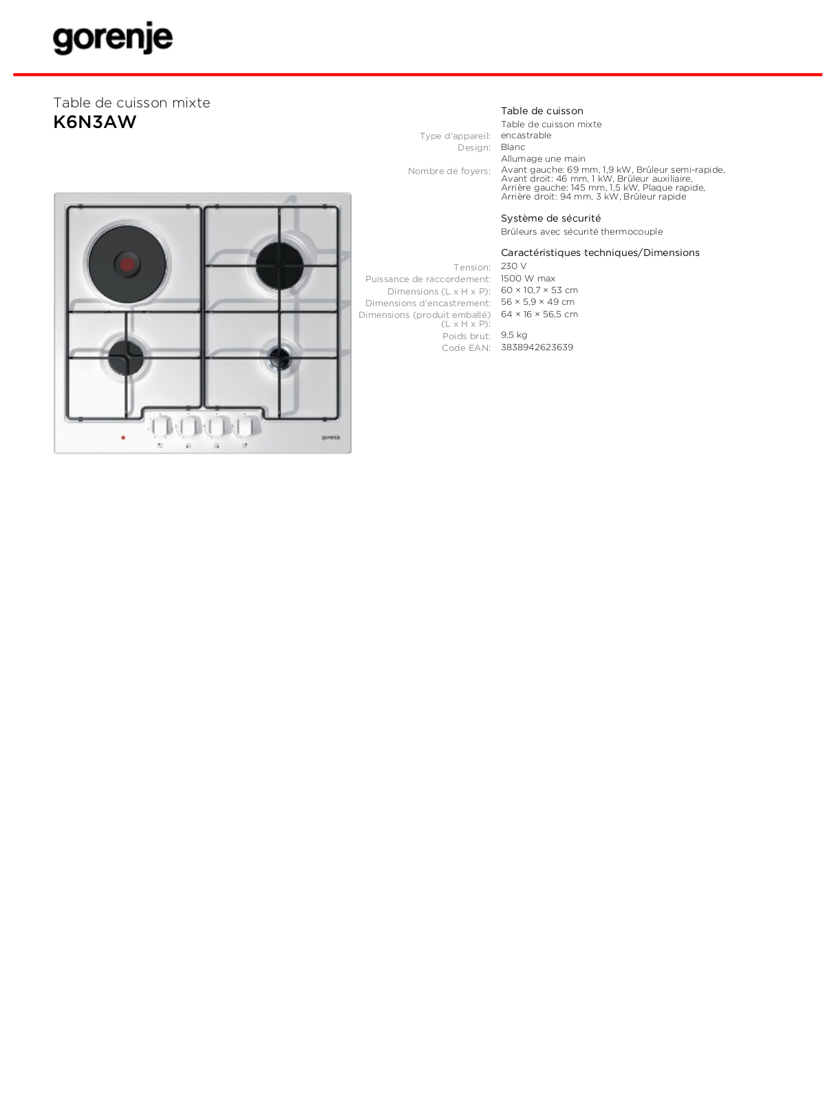 GORENJE K6N3AW User Manual