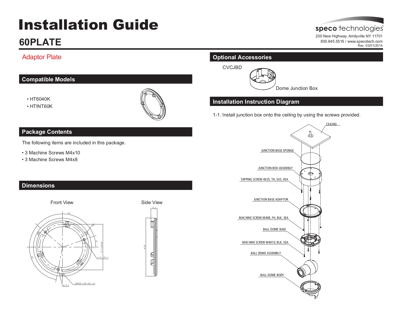 Speco 60PLATE Installation Guide