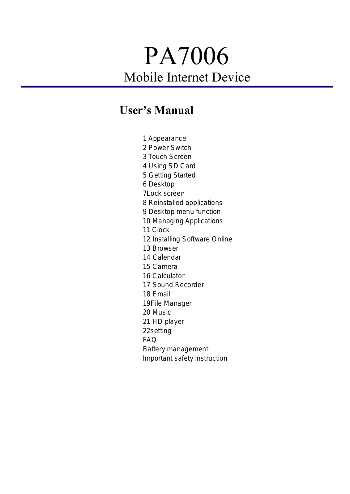 SHUOYING PA7006X Users Manual