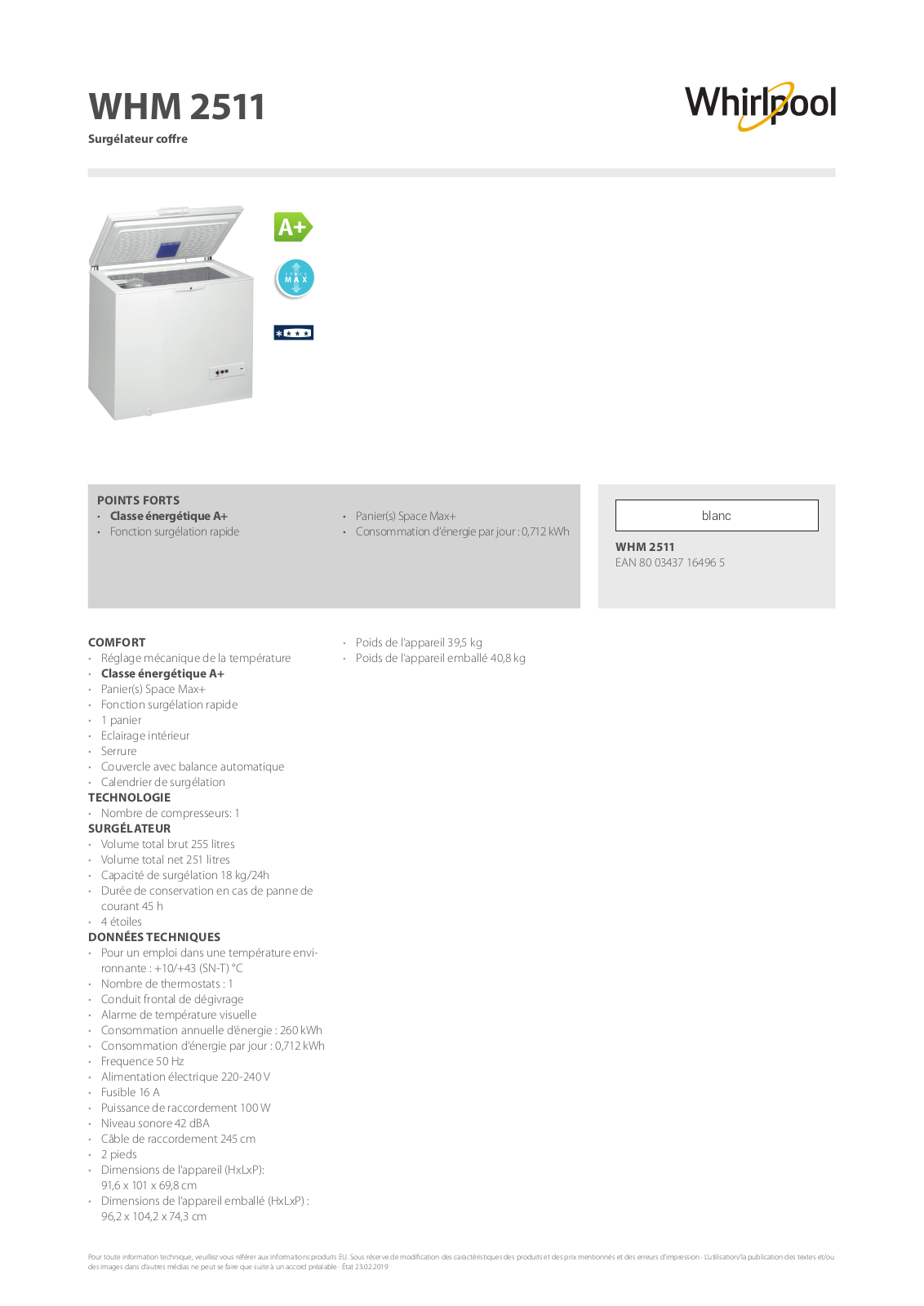 Whirlpool WHM2511 Product information