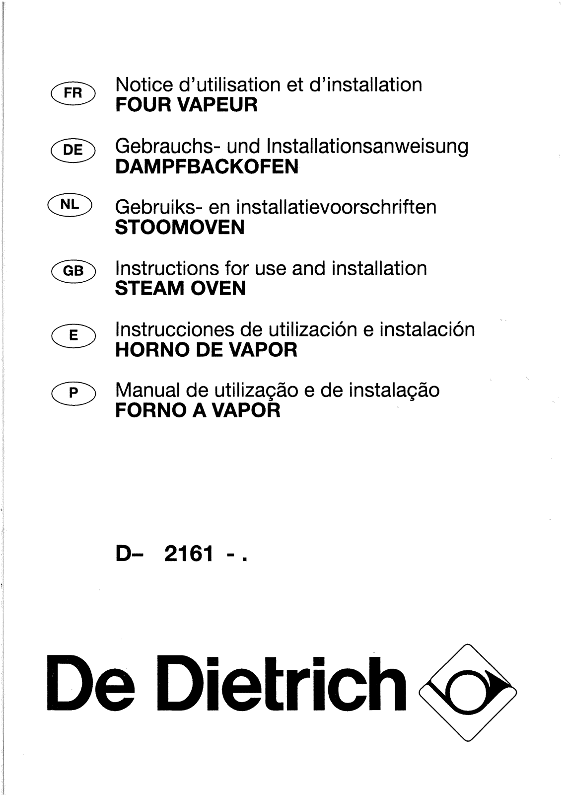 De dietrich DW2161E1, DX2161E1 Installation Manual