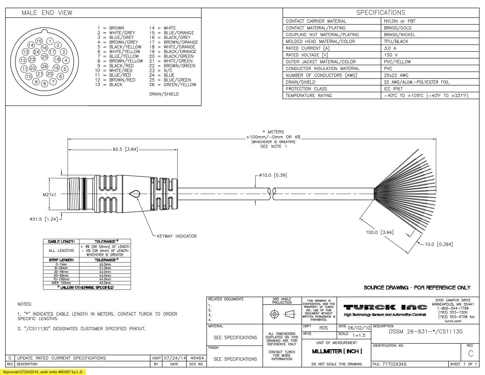 Turck DSSM26-631-10/CS11130 Specification Sheet