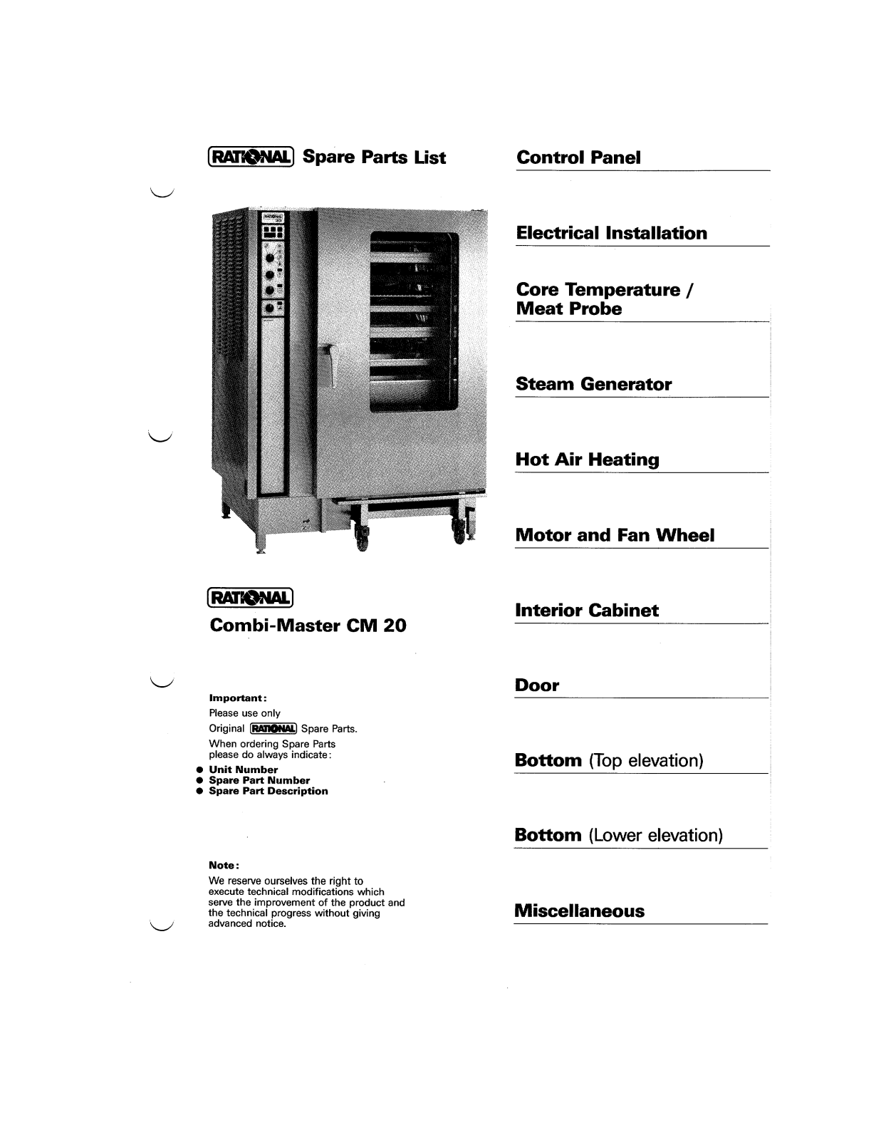 Rational Oven CM20 Parts List