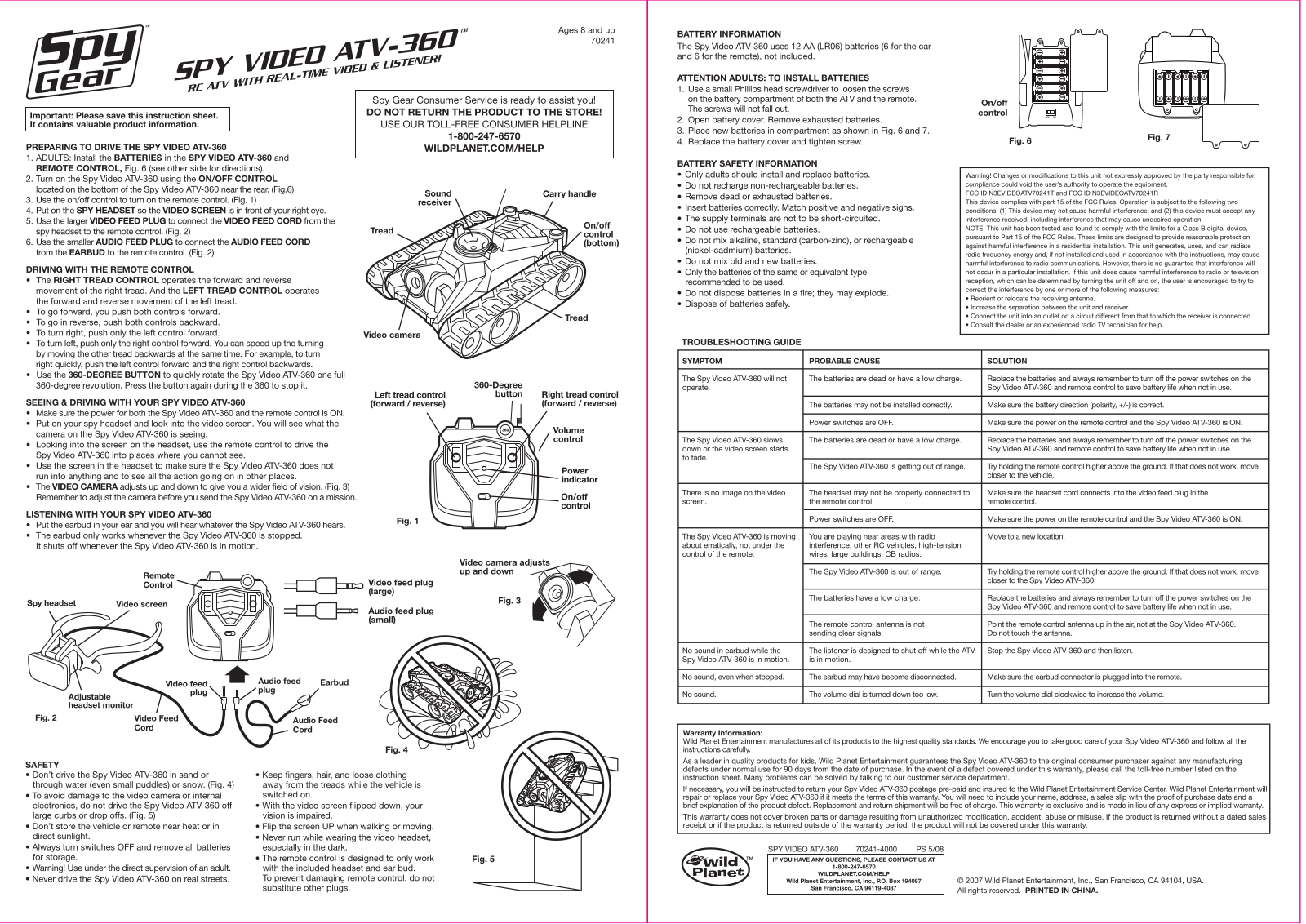 Wild Planet Entertainment VIDEOATV70241T, VIDEOATV70241R Users Manual