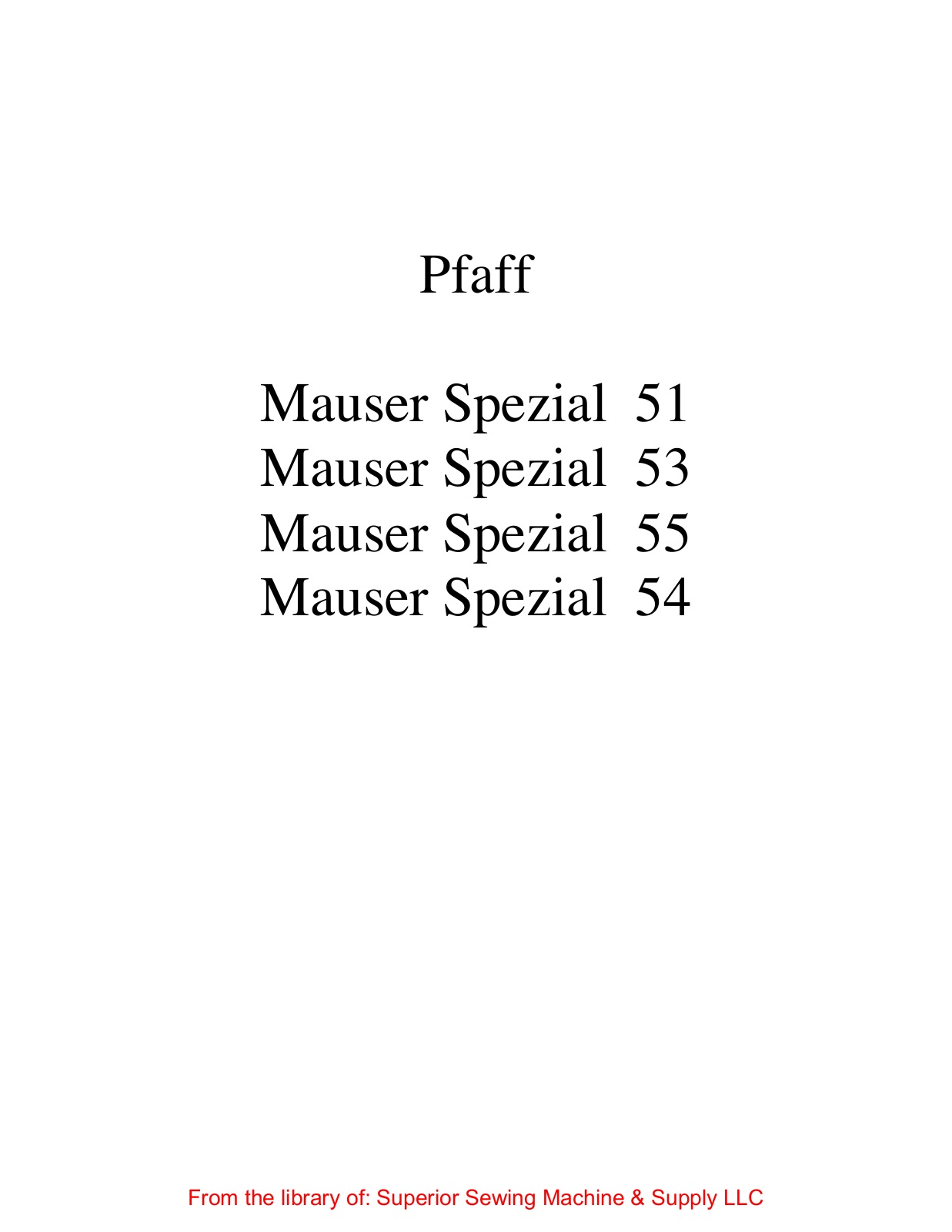 Mauser Spezial 51, Spezial 53, Spezial 54, Spezial 55 User Manual