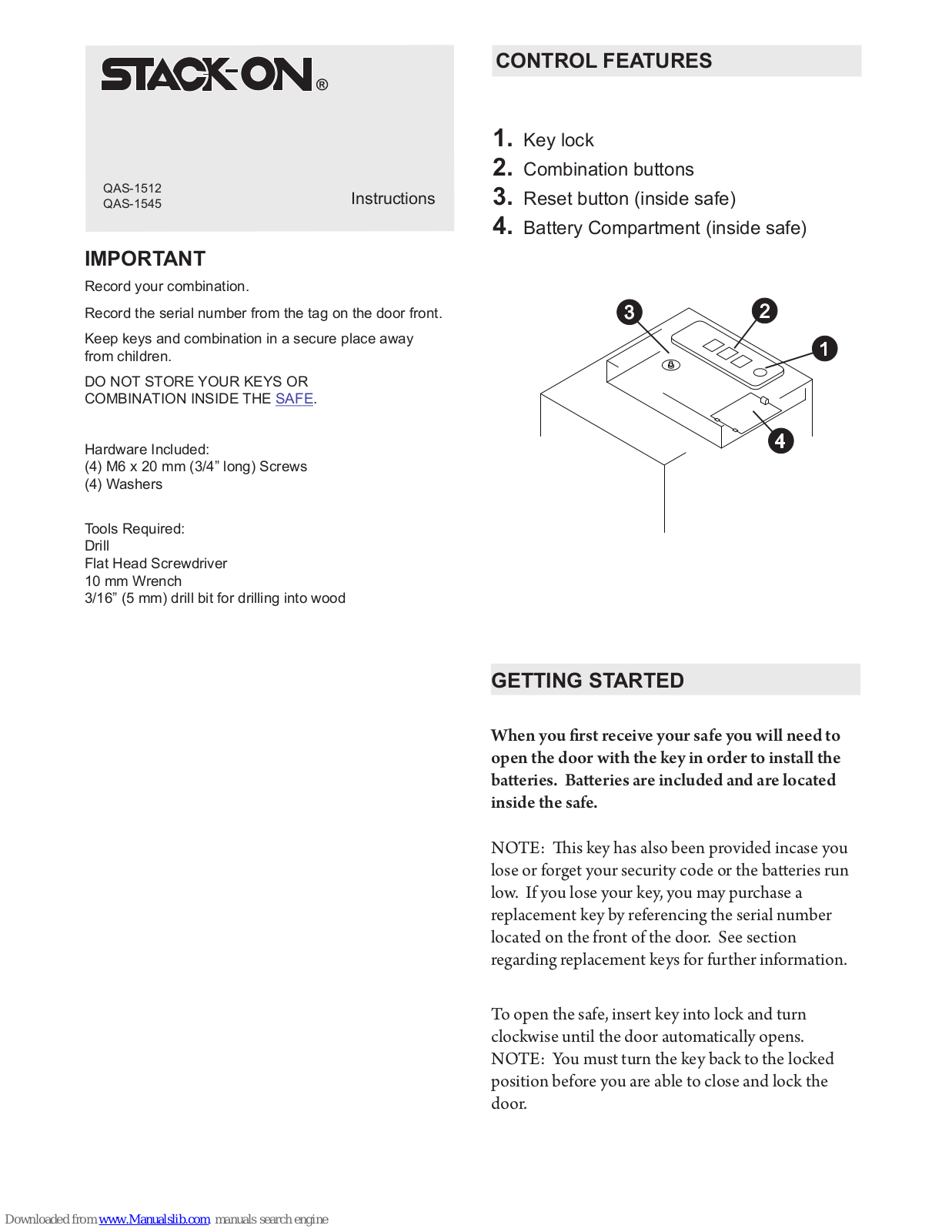 Stack-On QAS-1512, QAS-1545 Instructions Manual