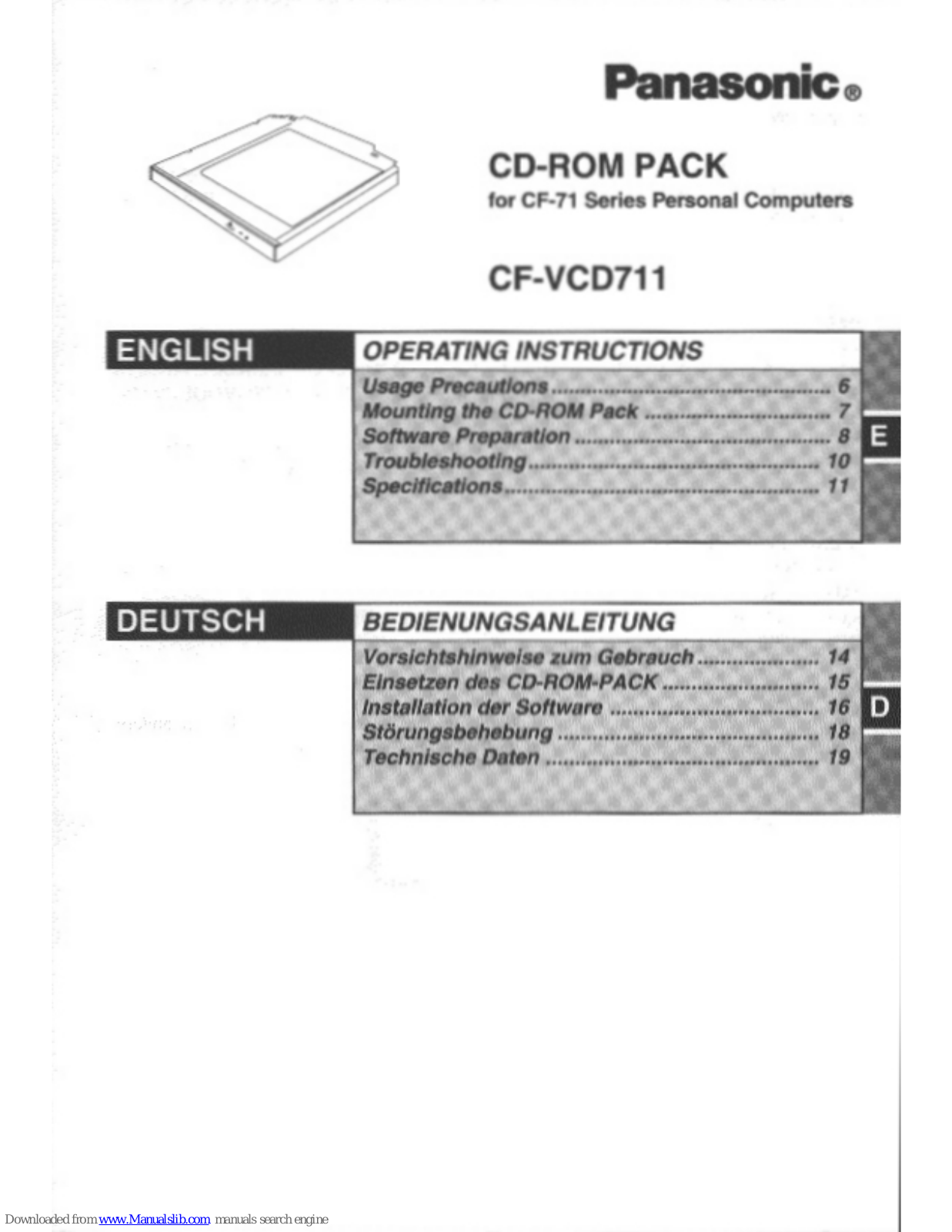 Panasonic CF-VCD711W, CF-VCD711 Operating Instructions Manual