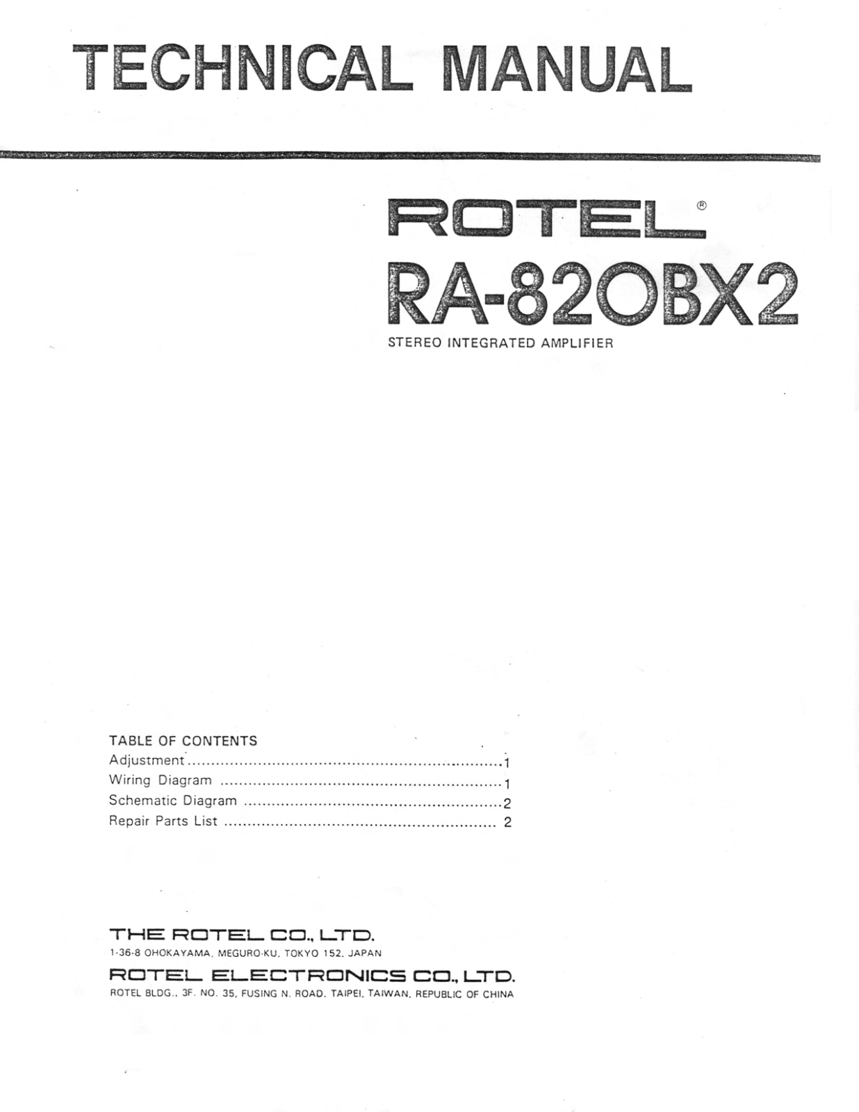 Rotel RA-820-BX-2 Service manual