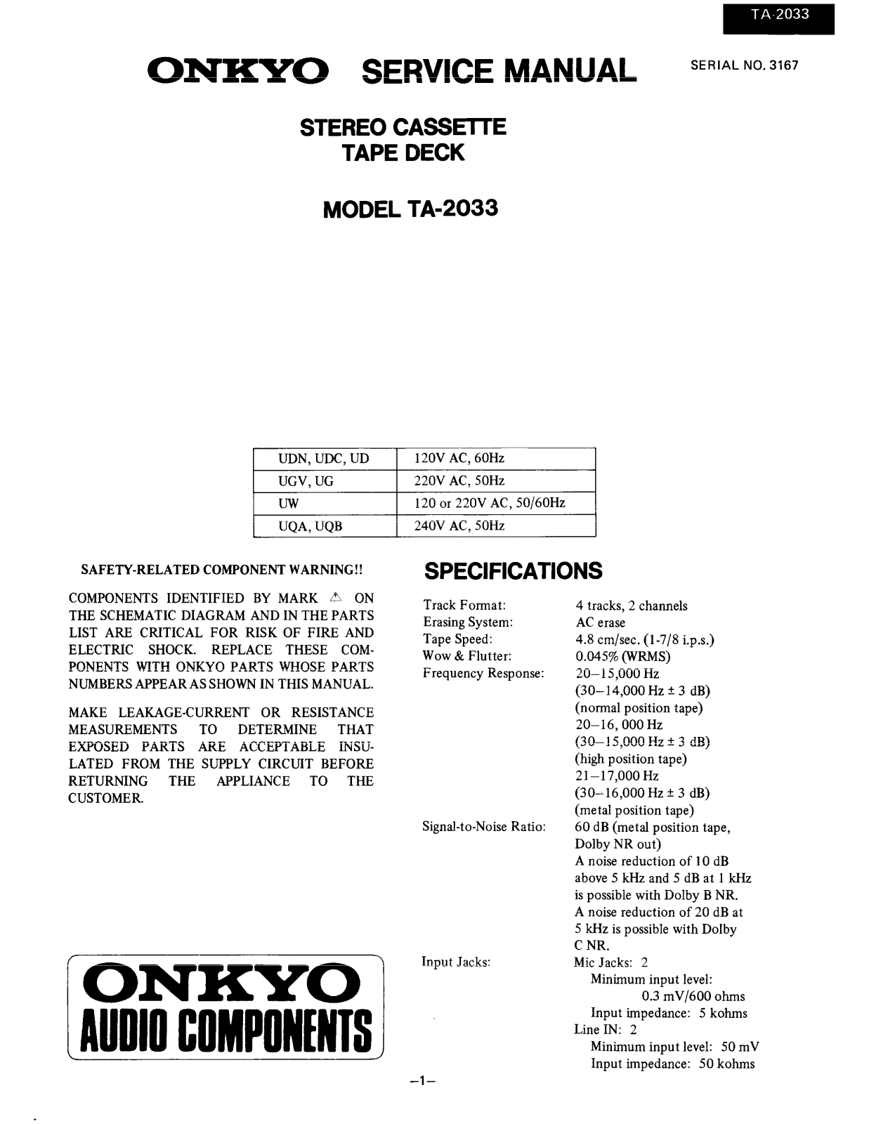 Onkyo TA-2033 Service manual