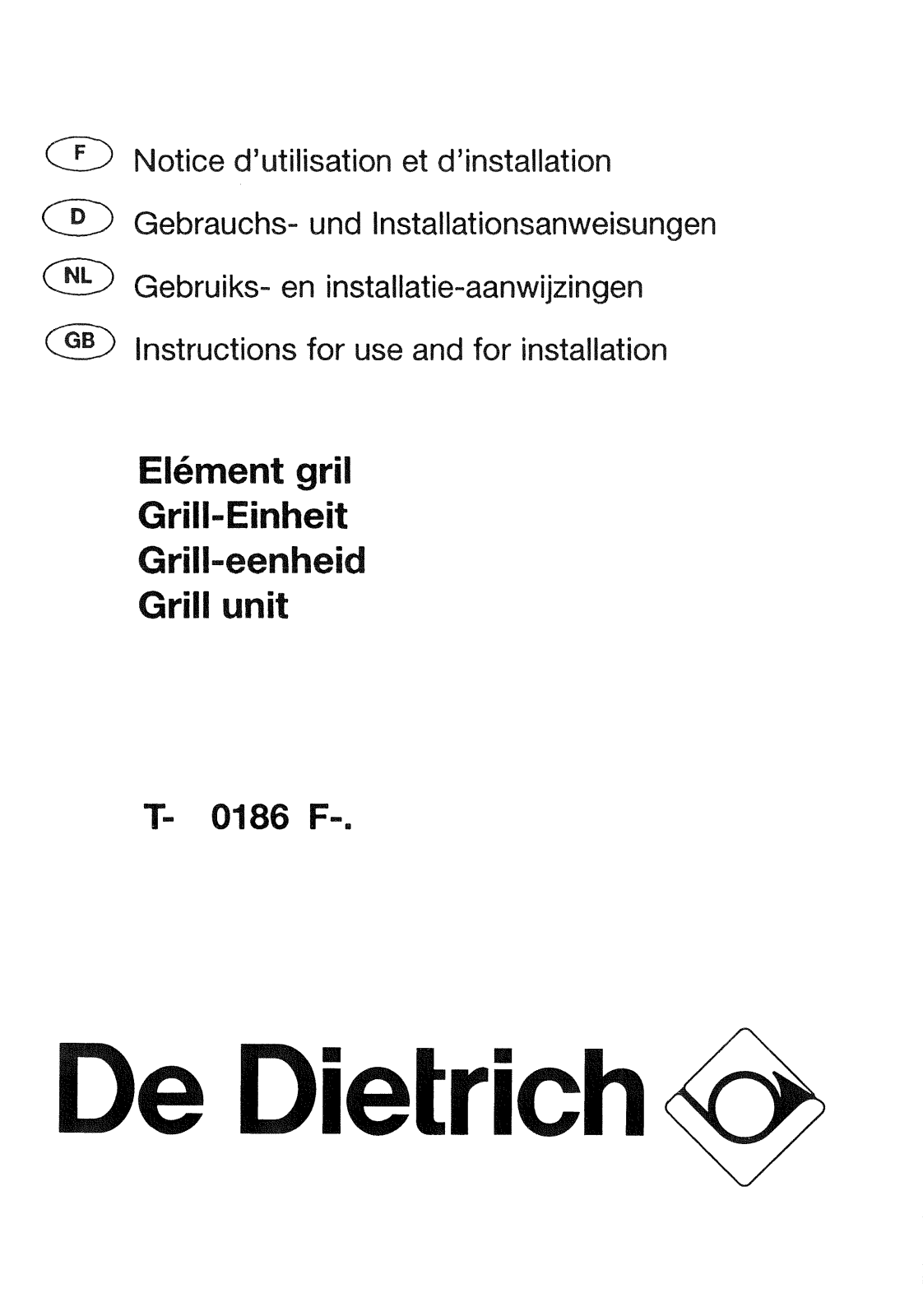 De dietrich TM0186F4, TW0186F3, TS0186F3, TF0186F3 User Manual