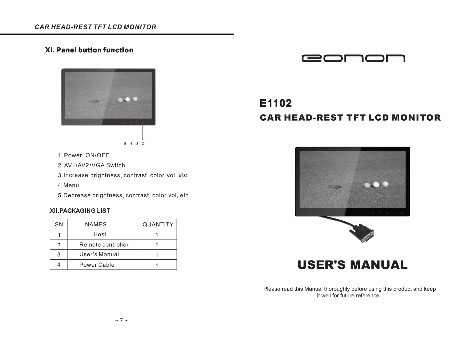 Eonon E1102 Instruction Manual