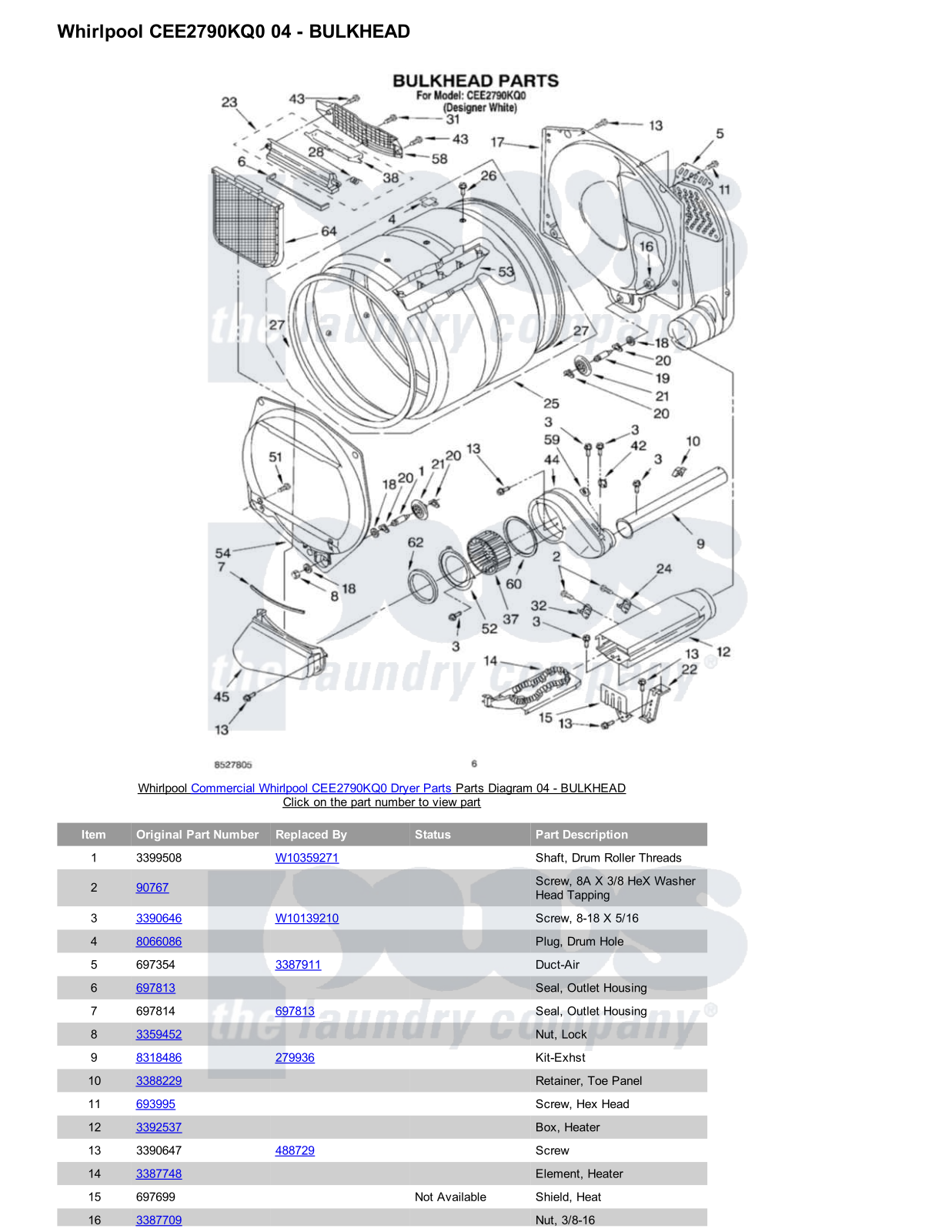 Whirlpool CEE2790KQ0 Parts Diagram