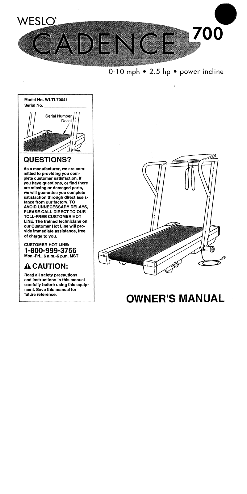 Weslo WLTL70041 Owner's Manual