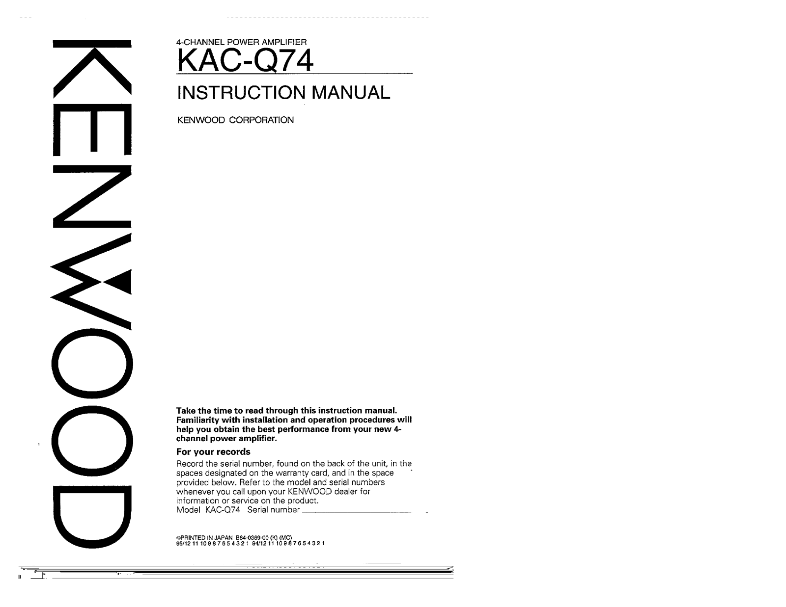 Kenwood KAC-Q74 Owner's Manual