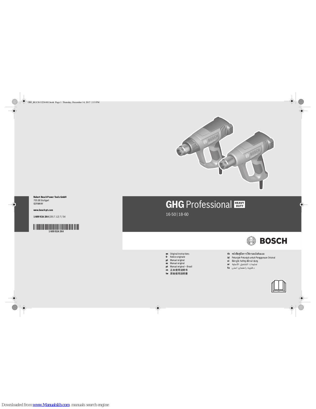 Bosch GHG 16-50 PROFESSIONAL, GHG 18-60 PROFESSIONAL Original Instructions Manual