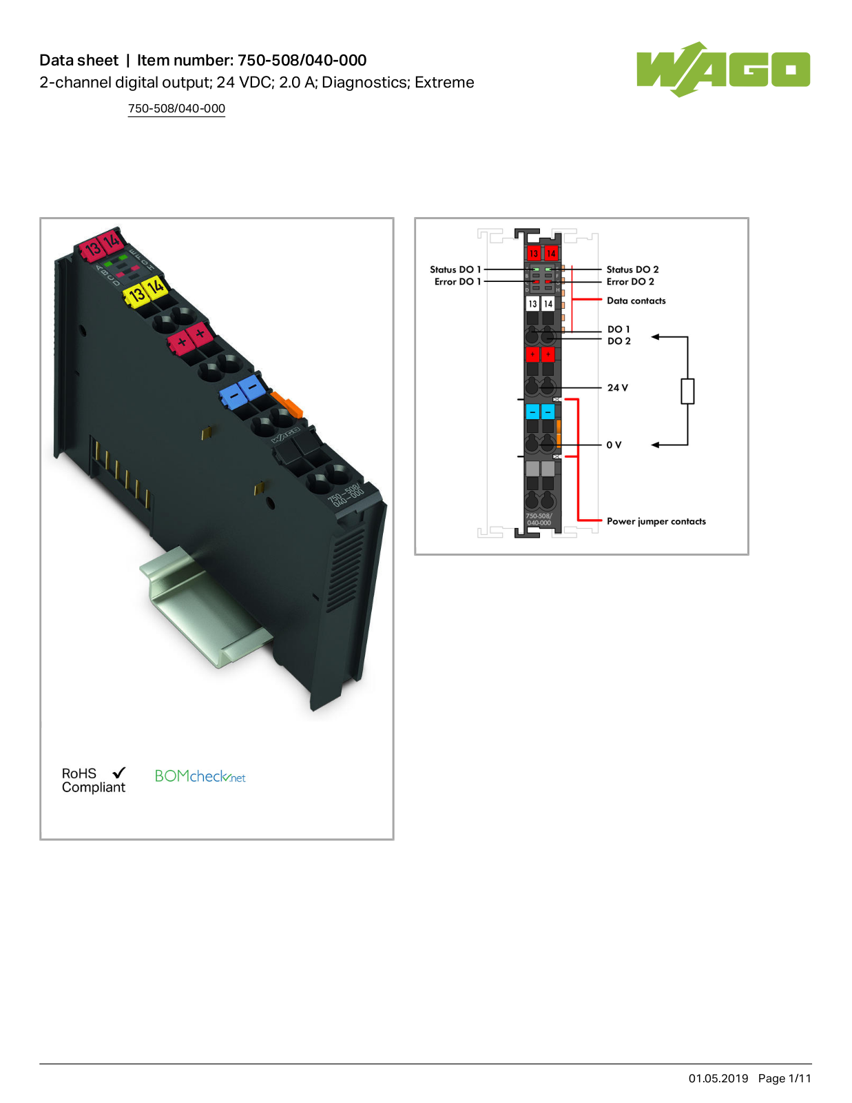 Wago 750-508/040-000 Data Sheet