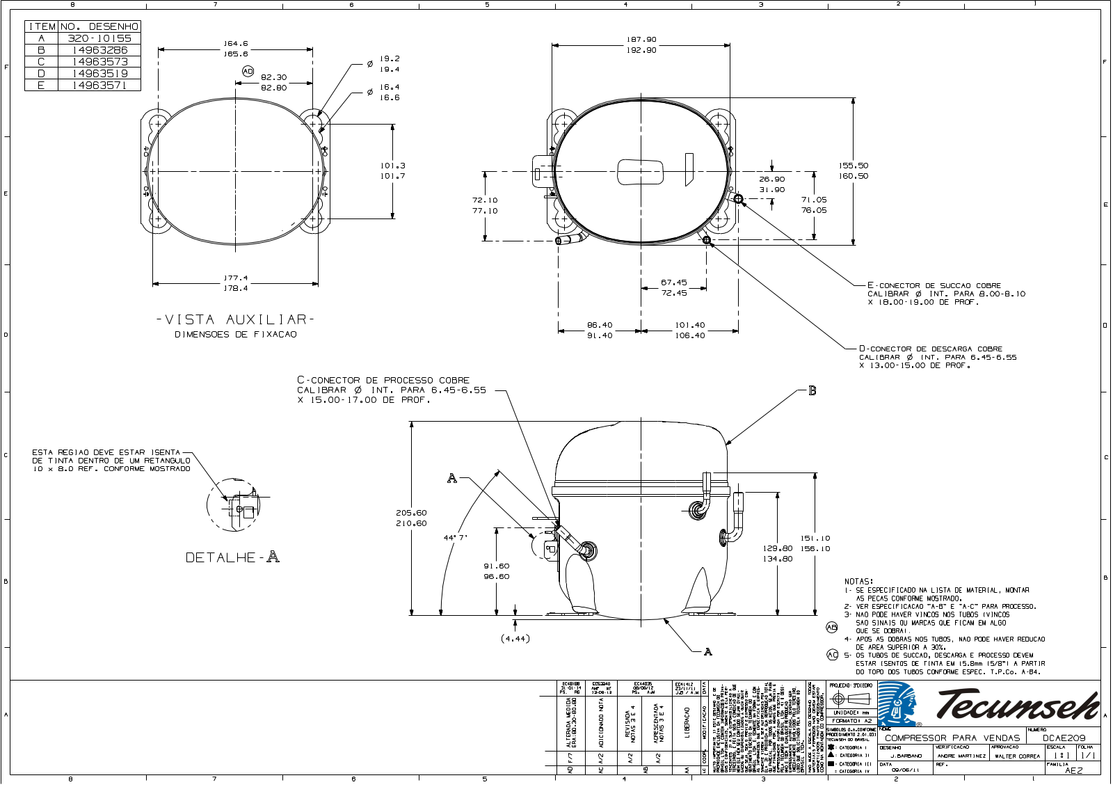 Tecumseh AE3440Y-XN1A, AE4435U-AA1A, AE4440U-AA1A, AE4440U-FZ1A, AE4440Y-XN1A Drawing Data