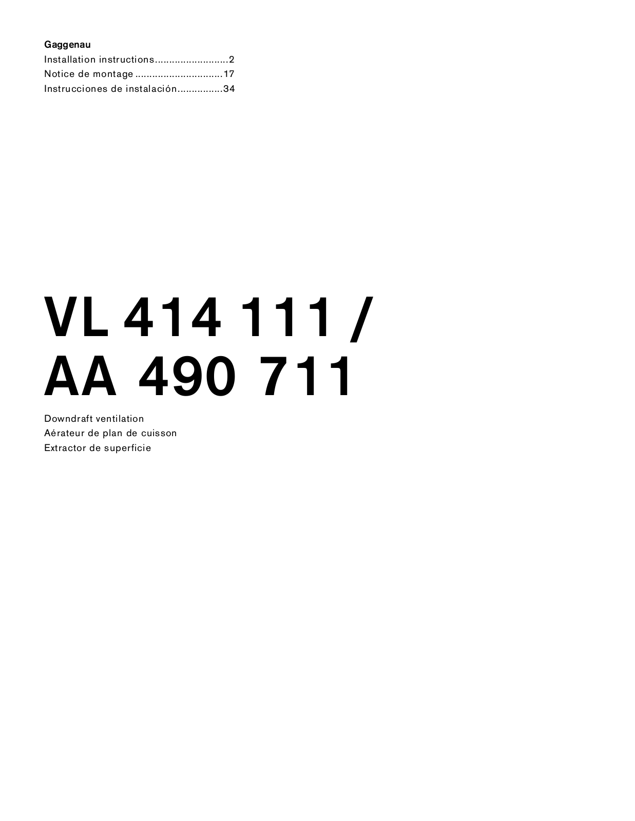 Gaggenau VL414111 Installation manual