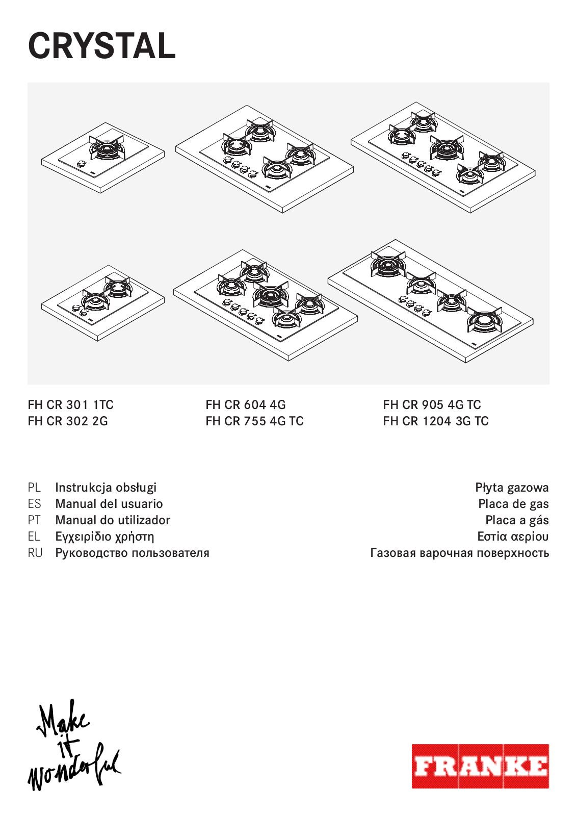 Franke FHCR 301 1TC HE BK C, FHCR 604 4G HE WH C User manual