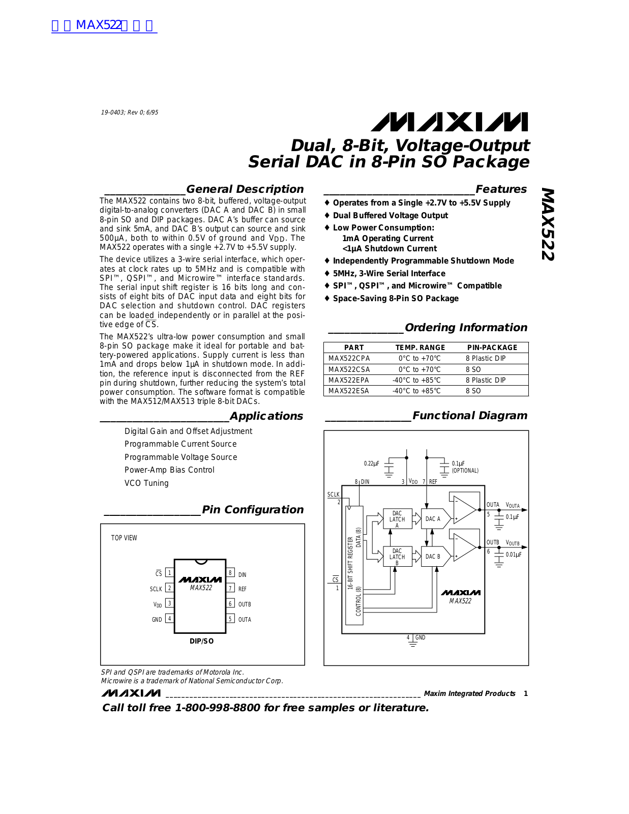 MAXIM MAX522 Technical data