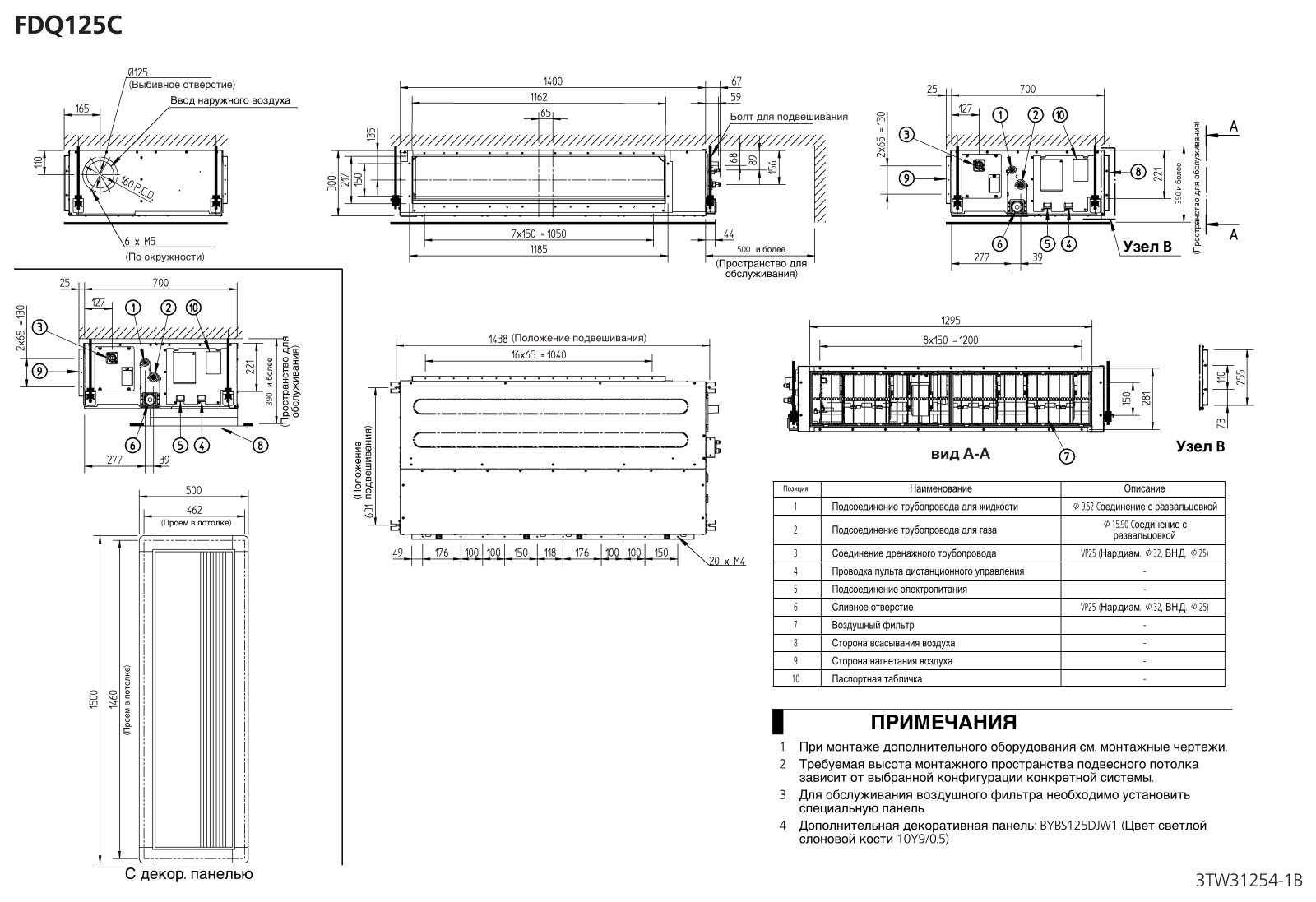 Daikin FDQ125C Dimensions