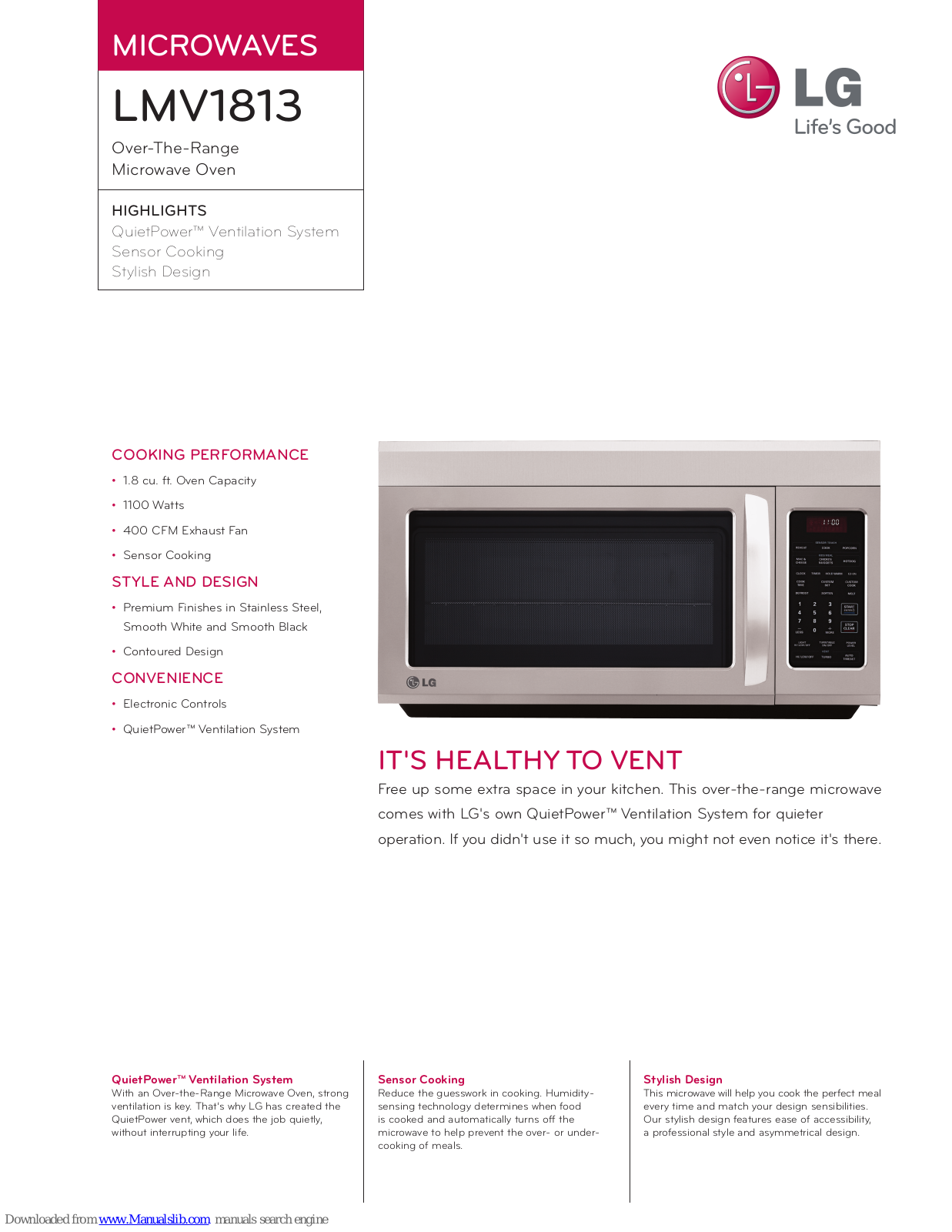 LG LMV1813S, LMV1813ST, LMV1813SB, LMV1813SW, LMV1813 Specifications