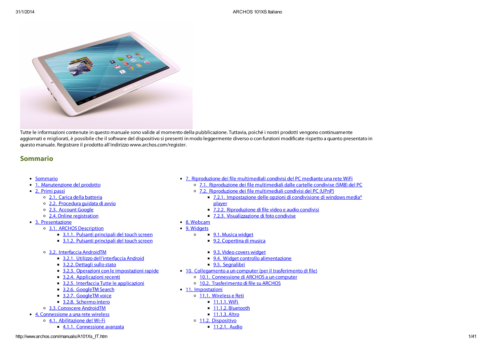 Archos 101XS 2 GEN11 User Manual