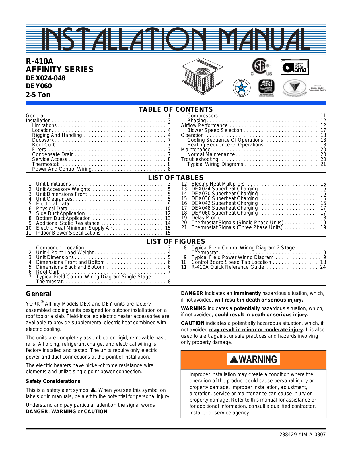 York AFFINITY R-410A User Manual