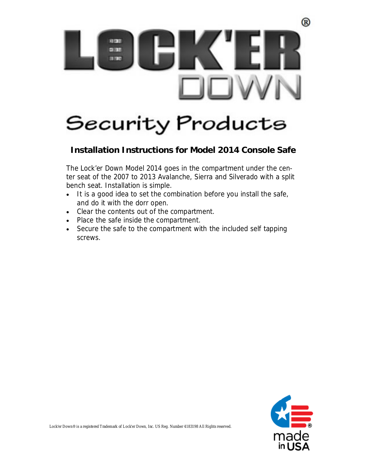 Lock'er Down LD 2014 User Manual - ManualMachine.com