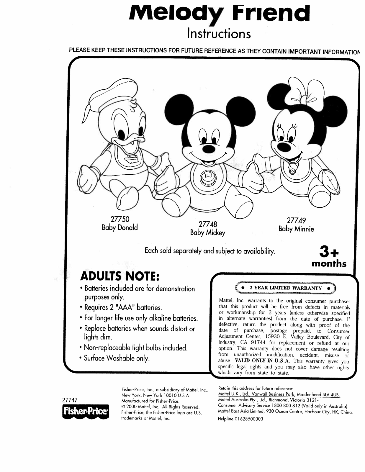 Fisher-Price 27750, 27749, 27748 User Manual