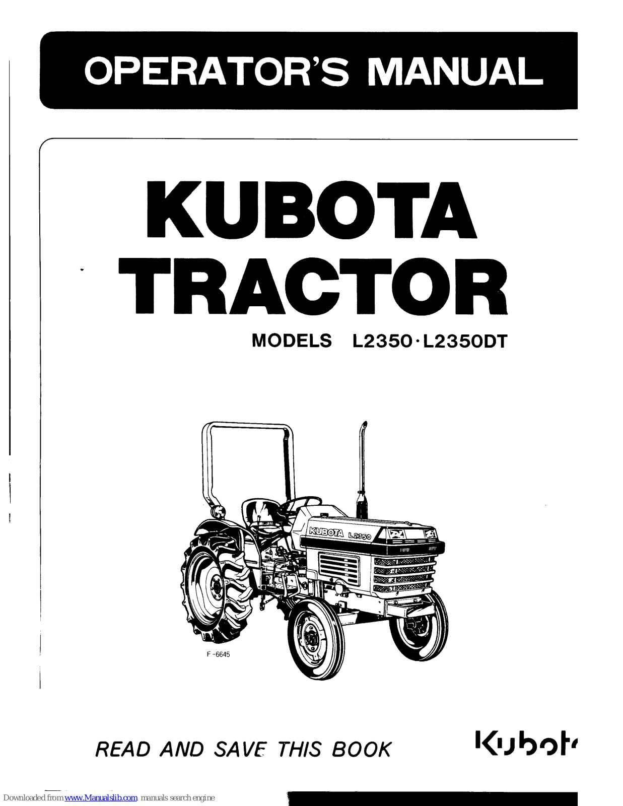 Kubota L2350, L2350DT Operator's Manual